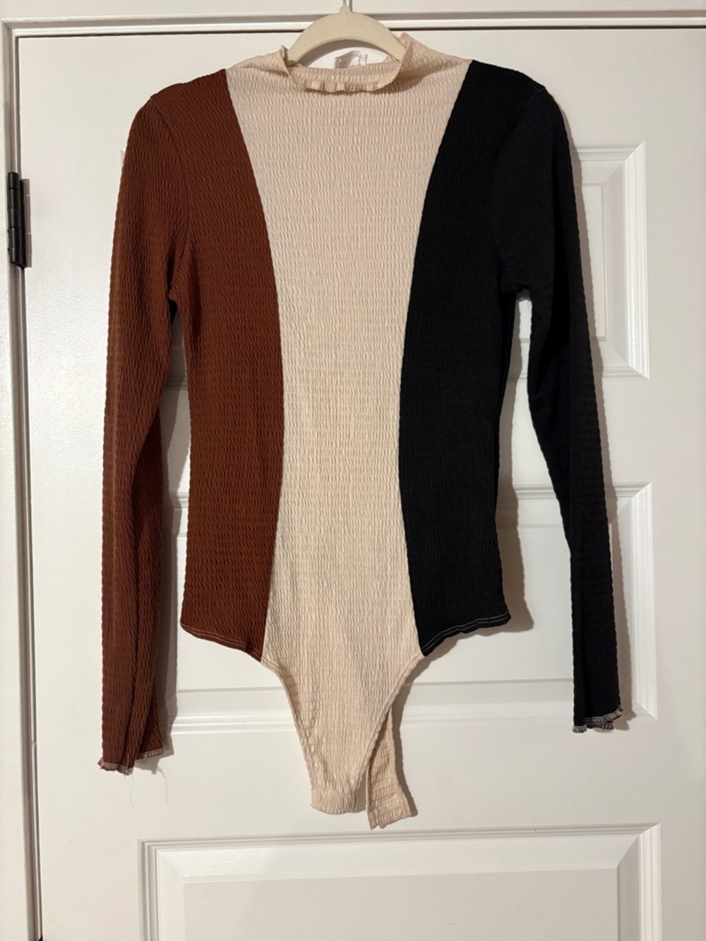 Le Lis Colorblock Ribbed Crewneck Bodysuit - Brown, Cream & Black